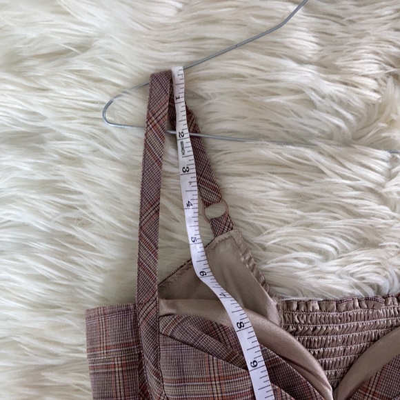 BCBG Girls rouched back midi padded bra brown tan career plad plaid dress size 8 - Picture 11 of 17
